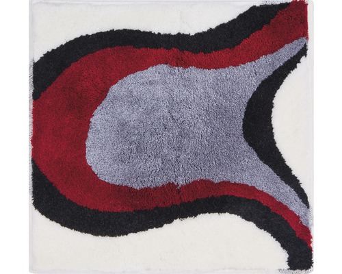 Tapis carré avec motif abstrait en gris, rouge et noir