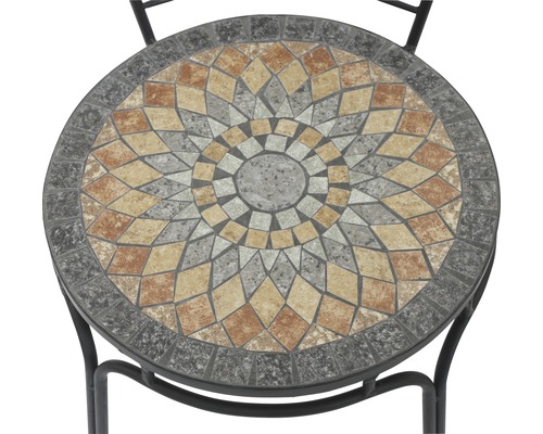 Table de jardin ronde avec motif mosaïque sur le plateau