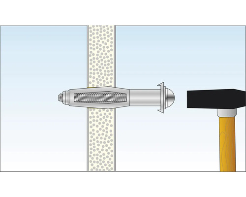Illustration einer Hohlraumdübel Installation mit einem Hammer