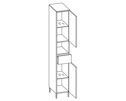 Armoire haute avec tiroir et portes ouvertes