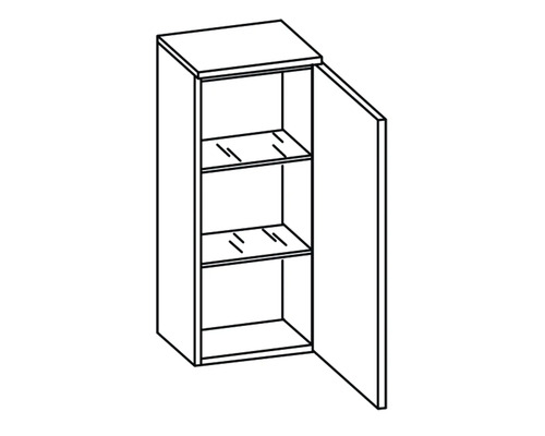 Schéma d''un meuble haut avec porte ouverte et étagères