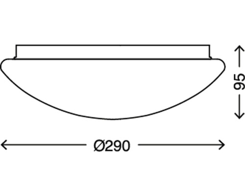 Technische Zeichnung einer Deckenleuchte mit Massangaben