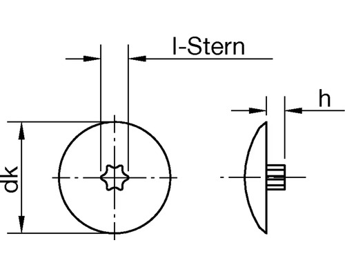 Schéma technique d''une vis à tête lentille avec entraînement I-Stern