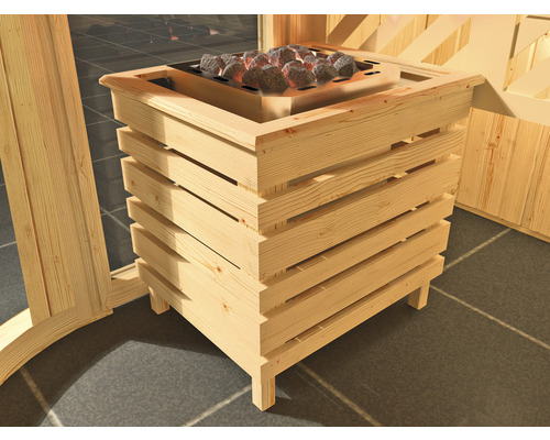 Poêle de sauna en bois avec pierres de sauna