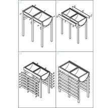 Illustration du montage d''un potager surélevé en quatre étapes.
