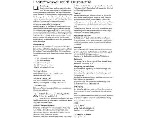 Montage- und Sicherheitshinweise für Hochbeete