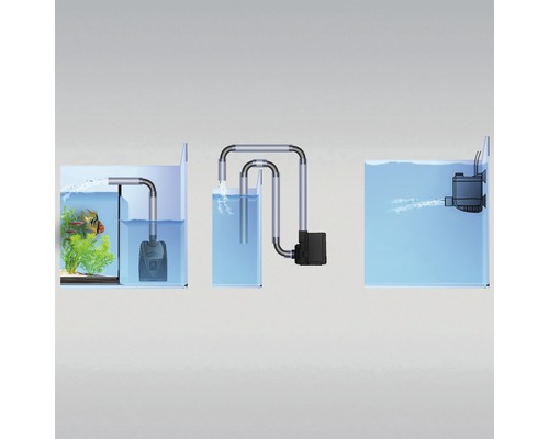 Filtre intérieur d''aquarium présenté dans trois aquariums