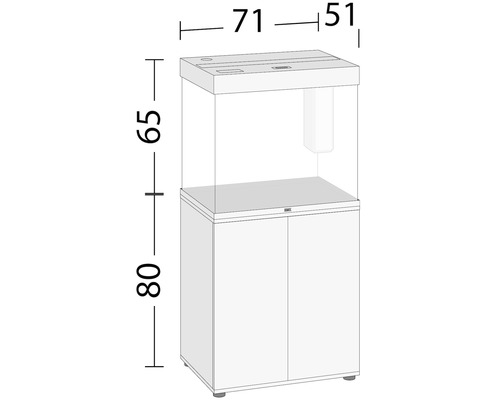 Combinaison d''aquarium avec meuble bas et indications de dimensions