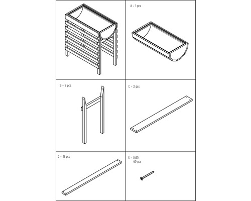 Image des pièces détachées pour un kit de bac à plantes