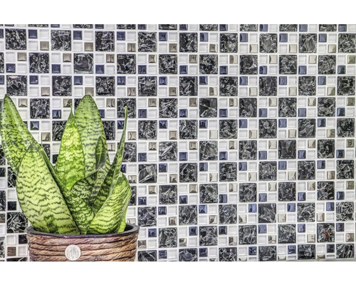 Mur de carreaux de mosaïque décoratifs avec plante d''intérieur en pot