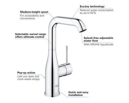 Robinet de lavabo avec bec de hauteur moyenne