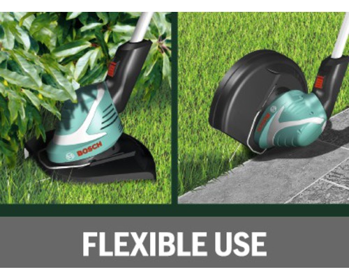 Coupe-bordures Bosch en cours d''utilisation pour tailler la pelouse et les buissons