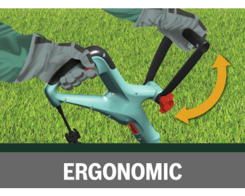 Aérateur de gazon ergonomique utilisé sur une pelouse.