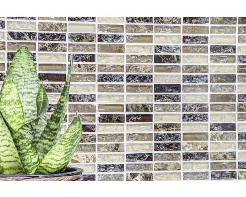 Mur de carreaux de mosaïque avec plante d''intérieur en pot
