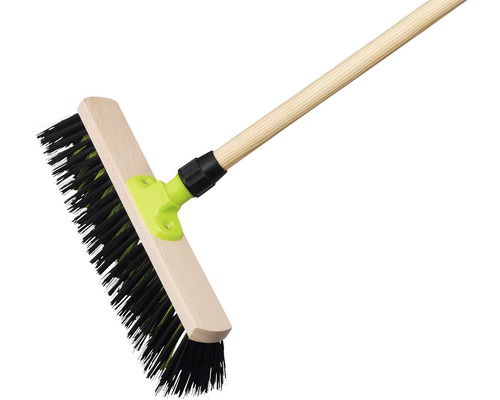 Balai de rue avec manche en bois et poils noirs