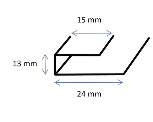Illustration eines U-Profils mit den Maßen 13 mm, 15 mm und 24 mm.