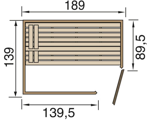 Dessin technique d''un sauna avec dimensions