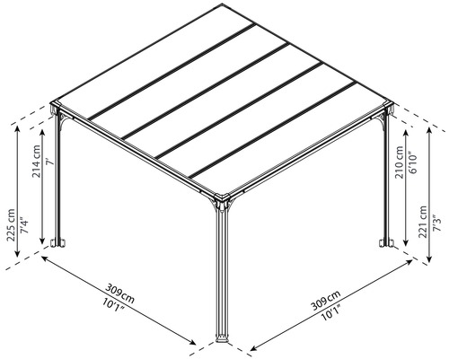 Dessin technique d''une pergola avec dimensions
