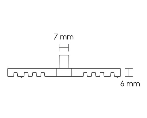 Dessin technique d''un profilé de fixation avec les dimensions 7 mm et 6 mm.