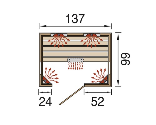 Plan d''une cabine de sauna avec indications de mesure