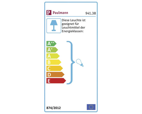Paulmann Logo. Energieeffizienzklassen-Label für Leuchtmittel.