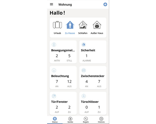 Smartphone-Anzeige mit Smart-Home-App-Oberfläche