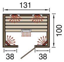 Zeichnung einer Sauna mit den Maßen 131 mal 100 Zentimeter