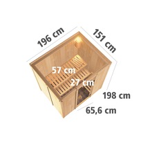 Vue de dessus d''un sauna en bois avec les dimensions
