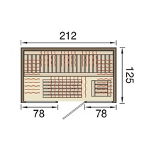 Plan d''une sauna avec indications de dimensions.