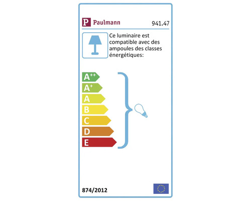 Logo Paulmann. Label d''économie d''énergie avec classes d''efficacité énergétique de A++ à E.