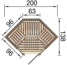 Plan d''une sauna avec des indications de dimensions