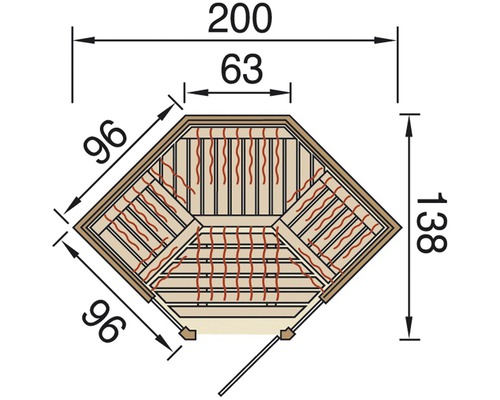 Grundriss einer Sauna mit Maßangaben
