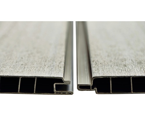 Nahaufnahme von zwei Paneelverbindungen für Wand- und Deckenverkleidungen