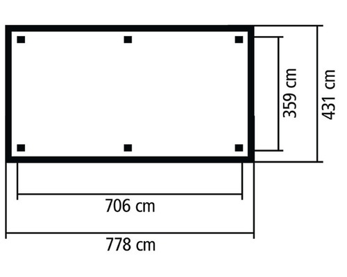 Schéma technique d''un toit de terrasse rectangulaire mesurant 359 centimètres sur 706 centimètres.