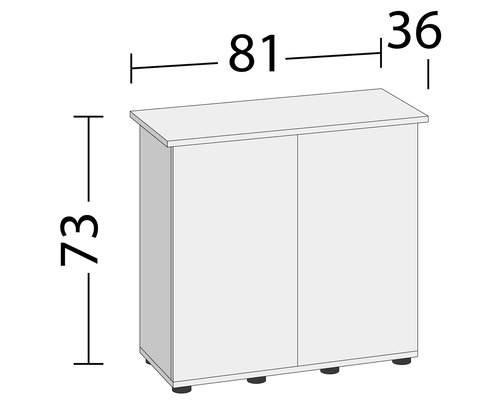 Illustration d''un meuble bas mesurant 81 cm de large, 73 cm de haut et 36 cm de profondeur