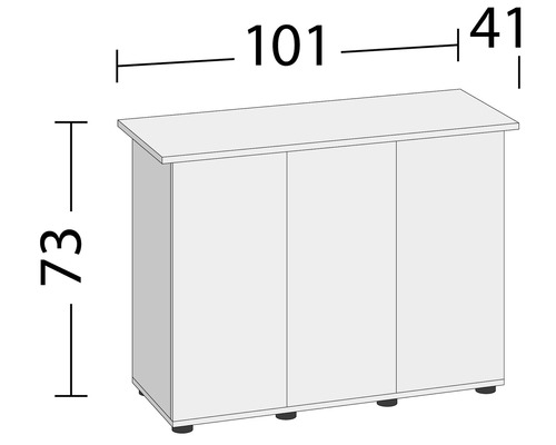 Illustration d''un meuble bas mesurant 101 x 73 x 41 cm.