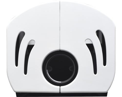 Vue de face d''une borne de recharge blanche pour voiture électrique avec découpes