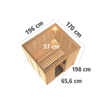 Vue intérieure d''un sauna avec des dimensions en centimètres