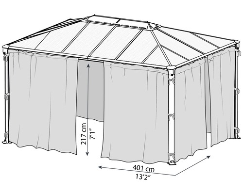 Image d''un pavillon de jardin avec rideaux et dimensions
