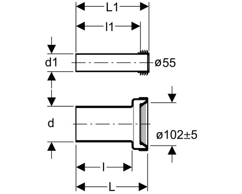 Technische Zeichnung eines zylindrischen Bauteils mit Bemaßung