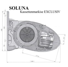 Store banne à coffre intégral SOLUNA Exclusiv 2x1,5 tissu dessin A131 châssis RAL 7016 gris anthracite avec moteur et interrupteur mural droite-thumb-8