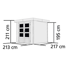 Gartenhaus Karibu Kodiak 2 mit Anbau 2,8 m, Rück- und Seitenwand 521 x 238 cm terragrau