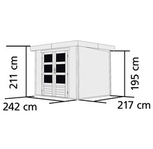 Gartenhaus Karibu Kodiak 3 mit Anbau, Rück- und Seitenwand 508 x 238 cm terragrau