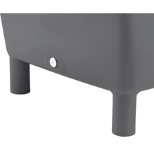 Vue détaillée d''un bac à fleurs gris avec pieds et drainage