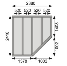 Dessin technique d''un sauna d''angle avec indications de dimensions