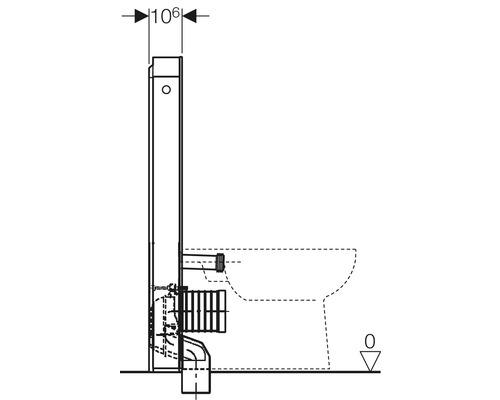 Schéma d''un bâti-support pour WC suspendu avec indications de dimensions