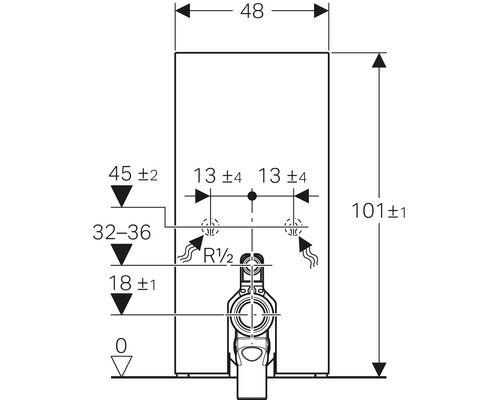 Schéma technique de WC avec cotes