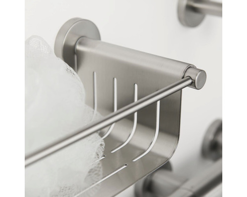 Étagère de douche en acier inoxydable avec éponge de bain pour montage mural