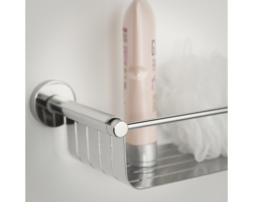 Étagère de douche pour montage mural avec gel douche et fleur de douche