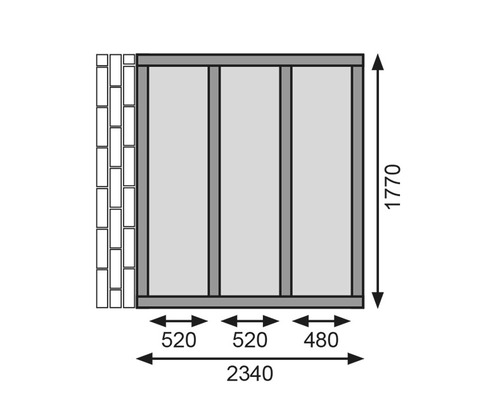 Schéma technique d''une paroi de cabanon de jardin avec dimensions